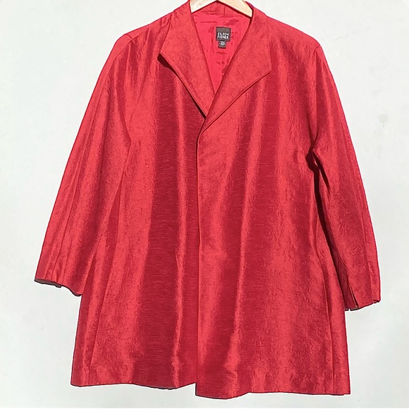 EILEEN FISHER VINTAGE Women’s Red Silk and Wool Textured Open Front Coat large - Picture 1 of 5